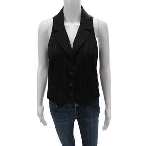 Bianco Unisex Black Striped Collared Suit Vest Sleeveless Polyester Size S